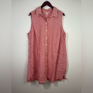 beachlunchlounge Coral & White Striped Sleeveless Button-Down Tunic Dress